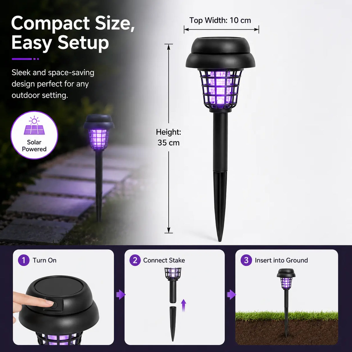 Outdoor Mosquito Zapper with Solar Power and Automatic Dusk Sensor, Dual Mode