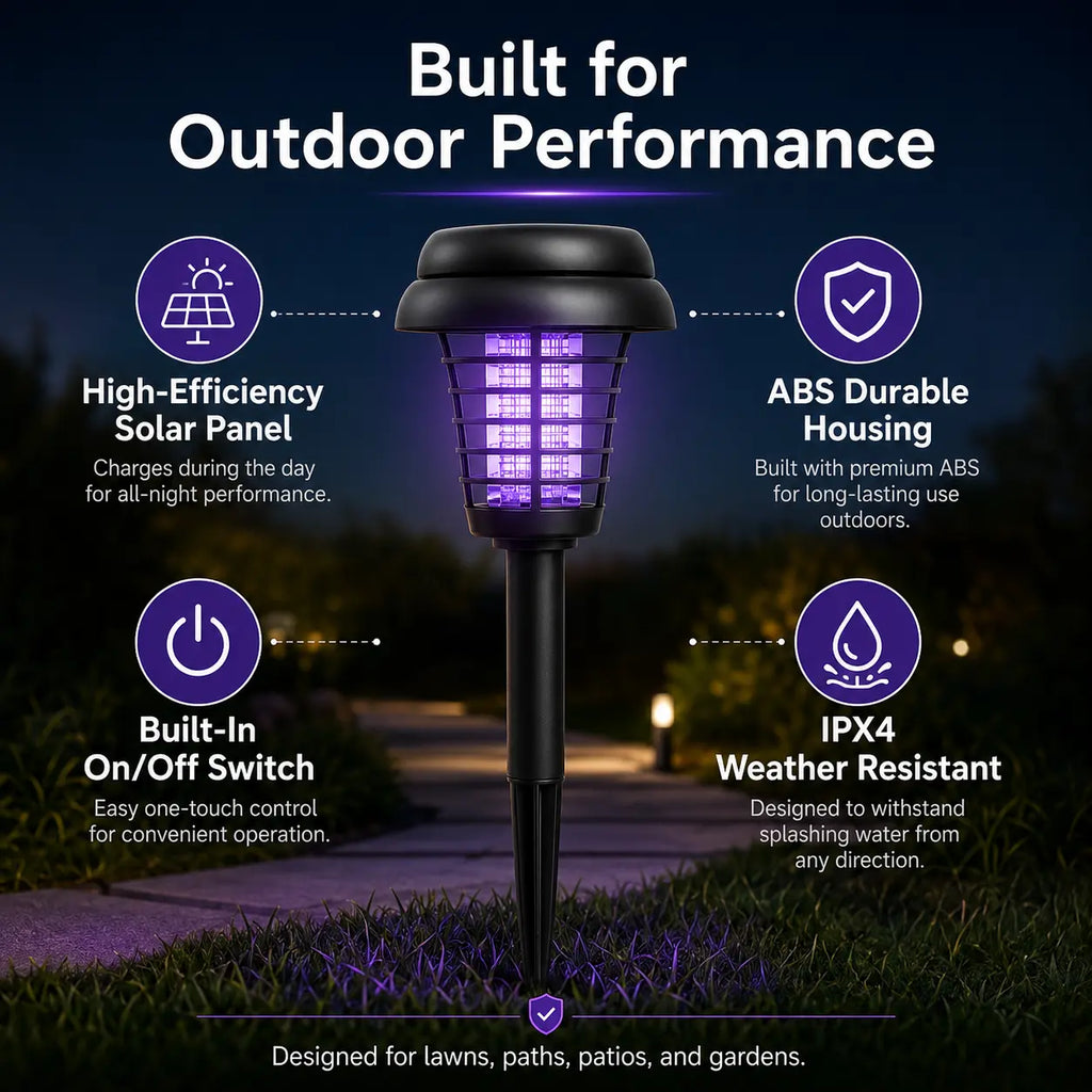 Outdoor Mosquito Zapper with Solar Power and Automatic Dusk Sensor, Dual Mode
