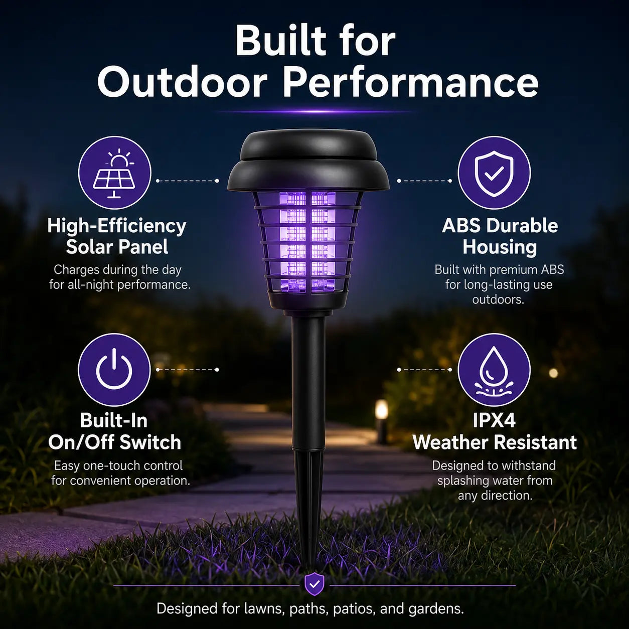 Outdoor Mosquito Zapper with Solar Power and Automatic Dusk Sensor, Dual Mode