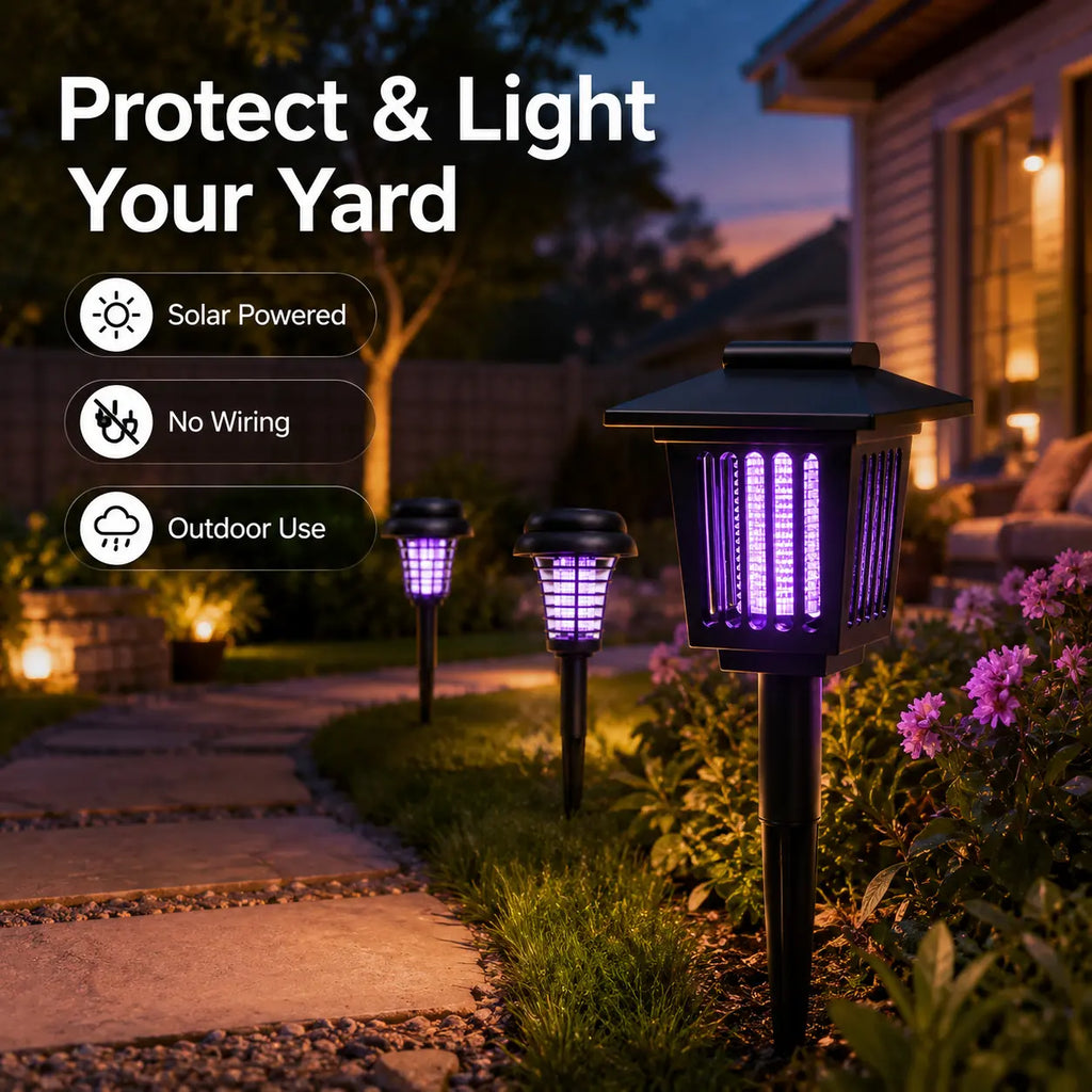Outdoor Mosquito Zapper with Solar Power and Automatic Dusk Sensor, Dual Mode
