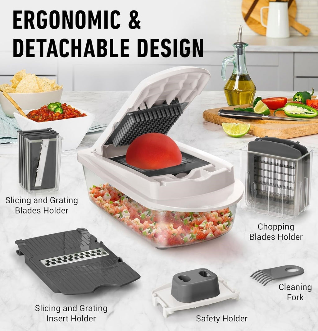 Vegetable Slicer with 8 Interchangeable Blades and Collection Container, Egg Attachment