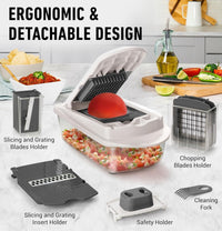 Vegetable Slicer with 8 Interchangeable Blades and Collection Container, Egg Attachment
