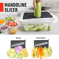 Vegetable Slicer with 8 Interchangeable Blades and Collection Container, Egg Attachment