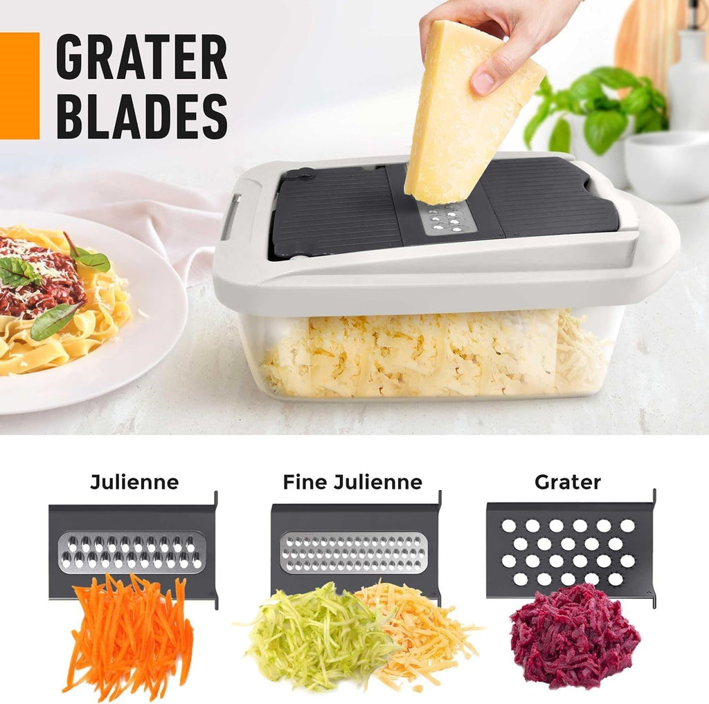 Vegetable Slicer with 8 Interchangeable Blades and Collection Container, Egg Attachment