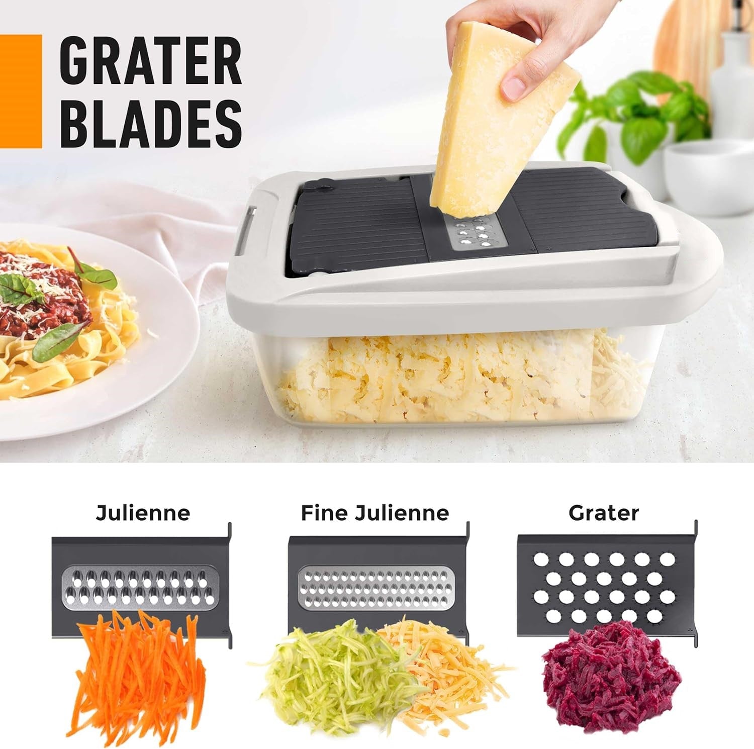 Vegetable Slicer with 8 Interchangeable Blades and Collection Container, Egg Attachment