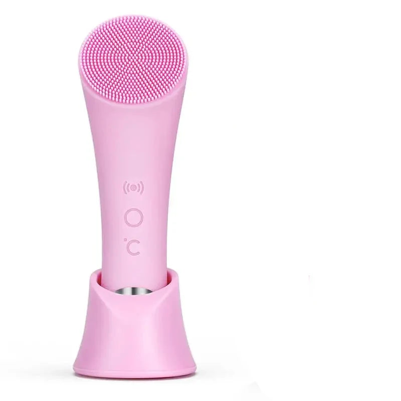 Electric Facial Cleansing Silicone Brush, Heatable Vibrating Face Scrubber with Massage, Silicone Face Scrubber for Women & Men, Electric Facial Cleanser for Deep Cleansing, Gentle Exfoliating.SummerWins DealsForYouDays allveramart