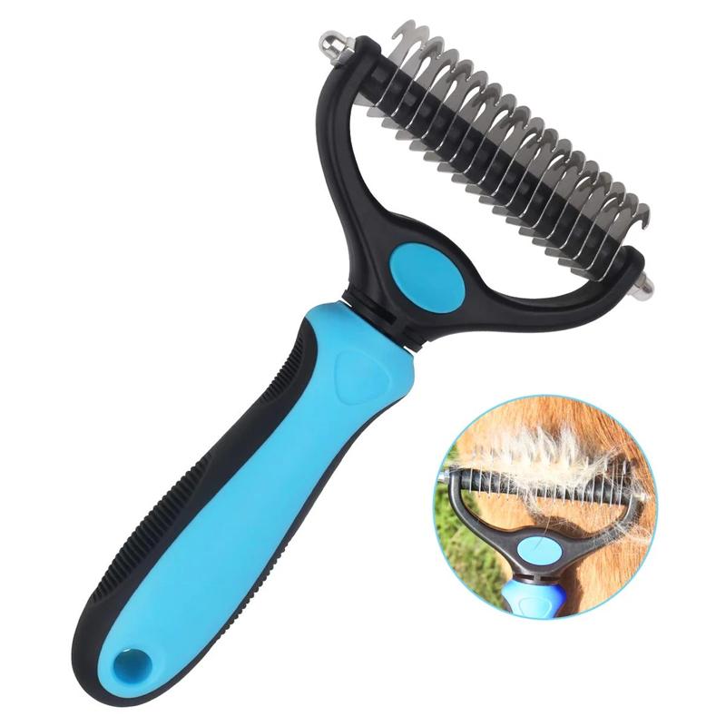 Pet Grooming Brush with Steel Teeth and TPR Grip for Medium to Long Fur
