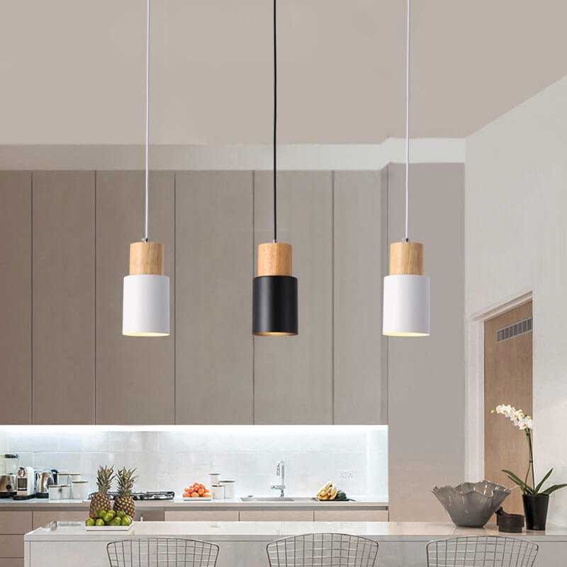 Metal and Wood Pendant Light, Modern Industrial Design