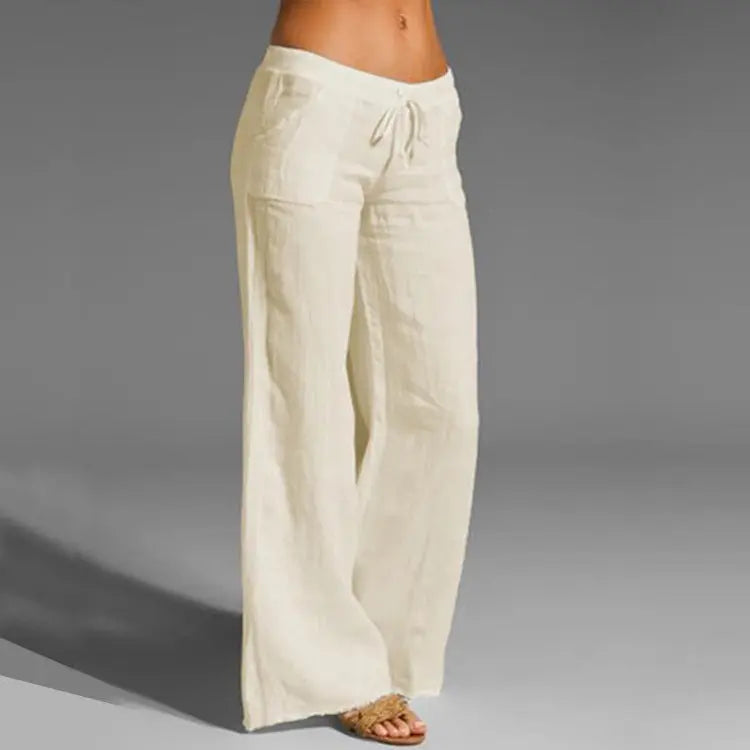 Linen Cotton Trousers with Elastic Waist and Loose Fit, Breathable Summer Pants for Women