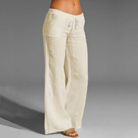 Linen Cotton Trousers with Elastic Waist and Loose Fit, Breathable Summer Pants for Women