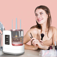 Automatic Spinning Makeup Brush Cleaner with Multiple Silicone Collars and Clear Bowl