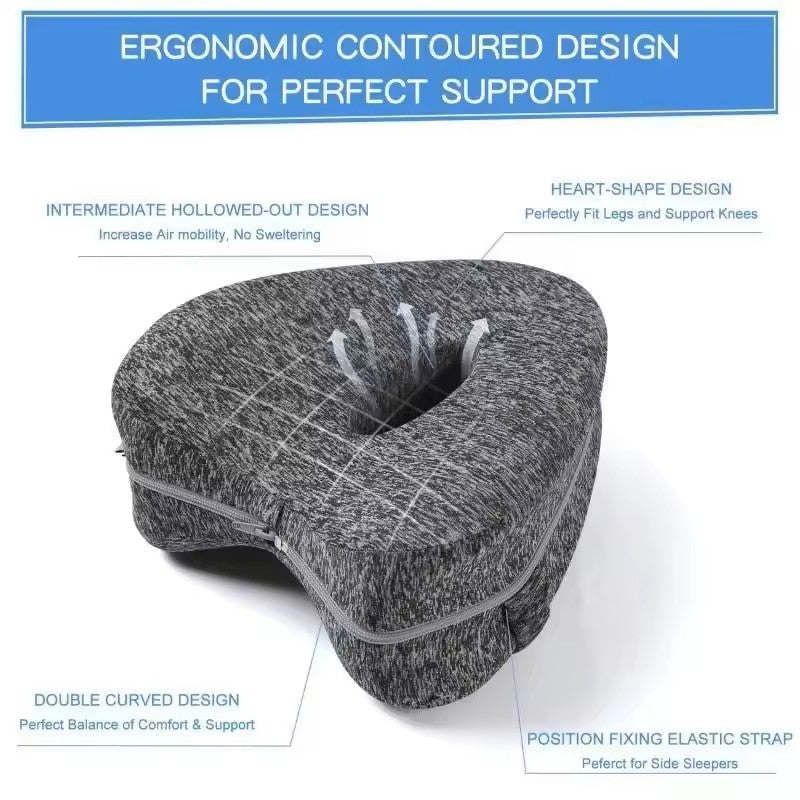 Knee Pillow with Memory Foam and Elastic Strap, Hollow Center Ventilation