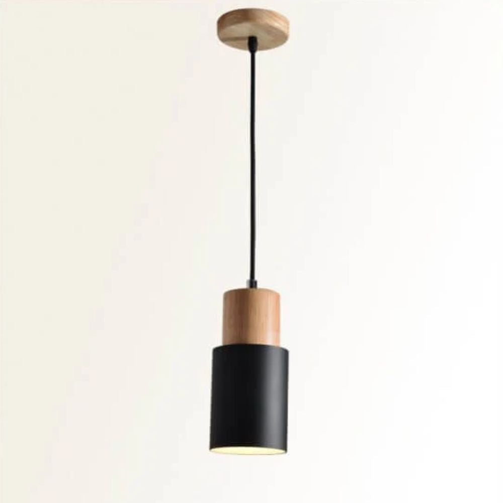 Metal and Wood Pendant Light, Modern Industrial Design