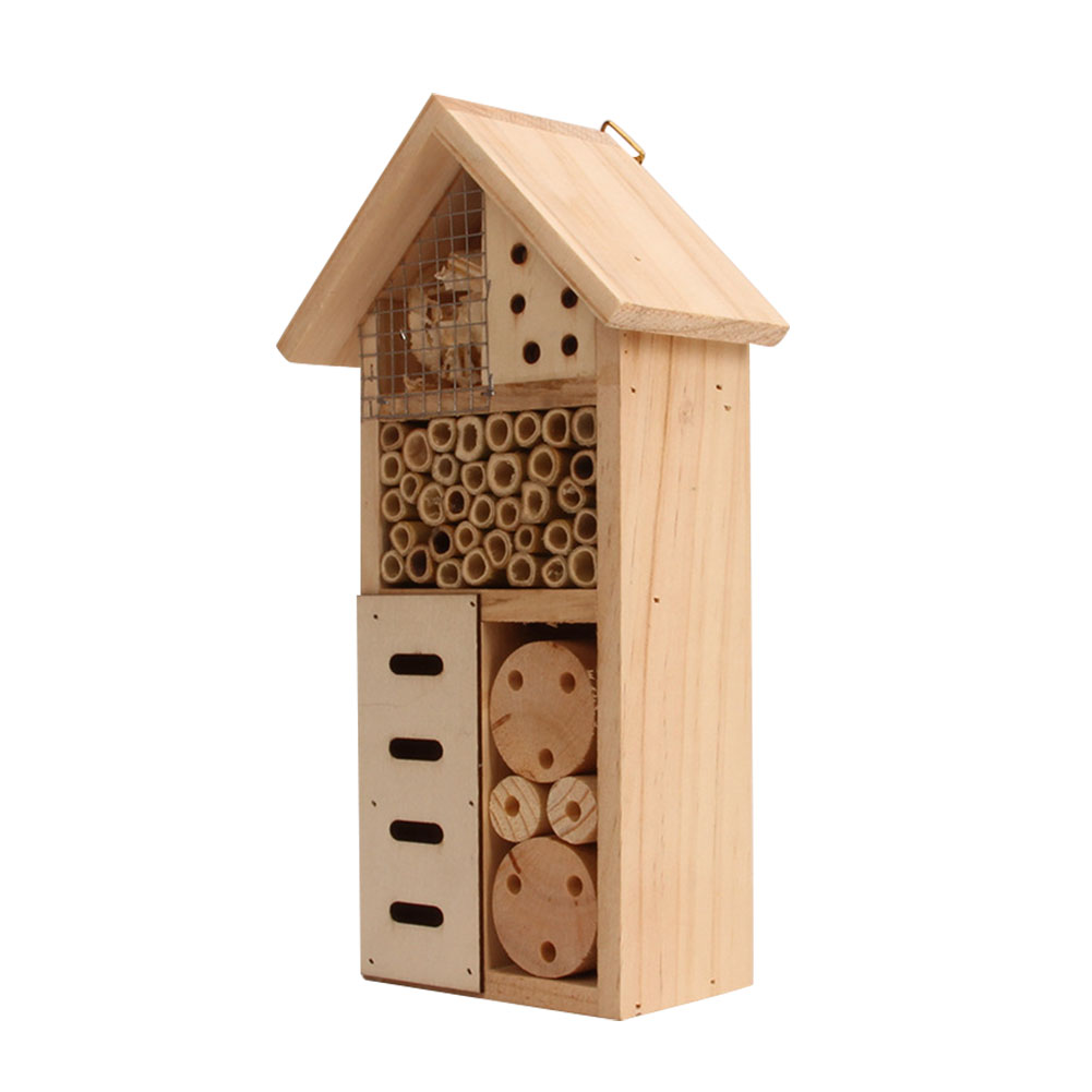 Wooden Insect Shelter with Multiple Nesting Chambers for Bees and Garden Pollinators