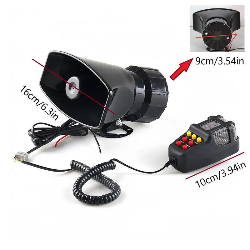 Vehicle Alert System with Microphone and 7-Tone Siren for 12V Cars, 135dB