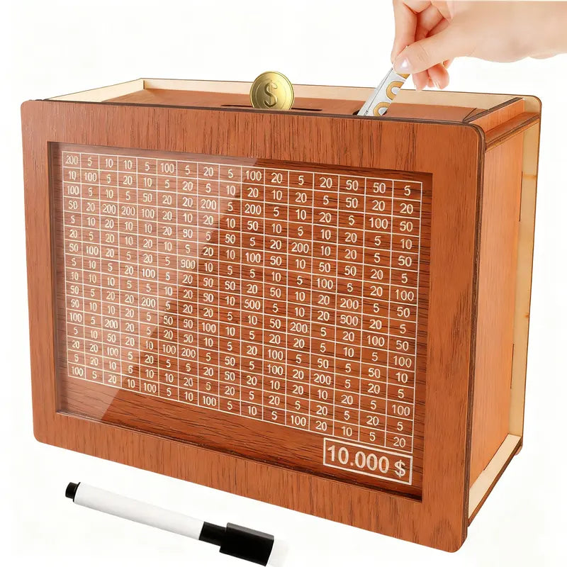 Savings Goal Tracking Box with Clear Acrylic Panel and 9 Target Options