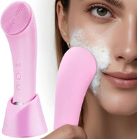 Facial Cleansing Brush with Heated Tip and 5 Vibration Modes, Silicone Bristles
