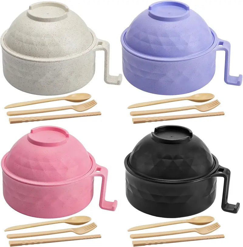Microwave Noodle Bowl Set with Steam-Lock Lid and Heat-Resistant Handle, 6-Piece