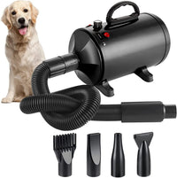 High Velocity Dog Grooming Dryer with Dual Speed Settings and Adjustable Temperature, Four Nozzle Attachments