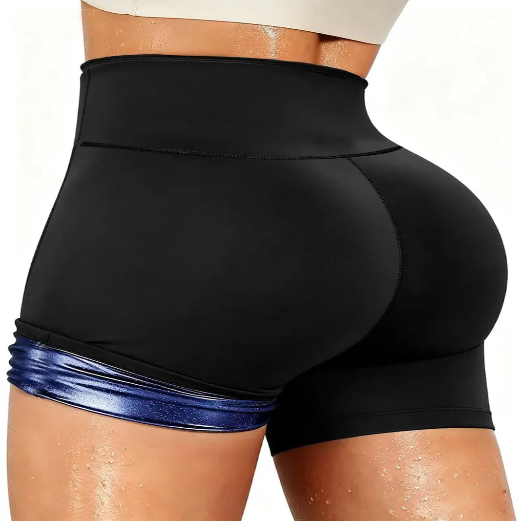 Women's Solid High Waist Breathable Waistband Sauna Shorts, Breathable Comfortable Tummy Control Hip Lift Sauna Shorts, Ladies Sportswear for Indoor Outdoor Wear allveramart