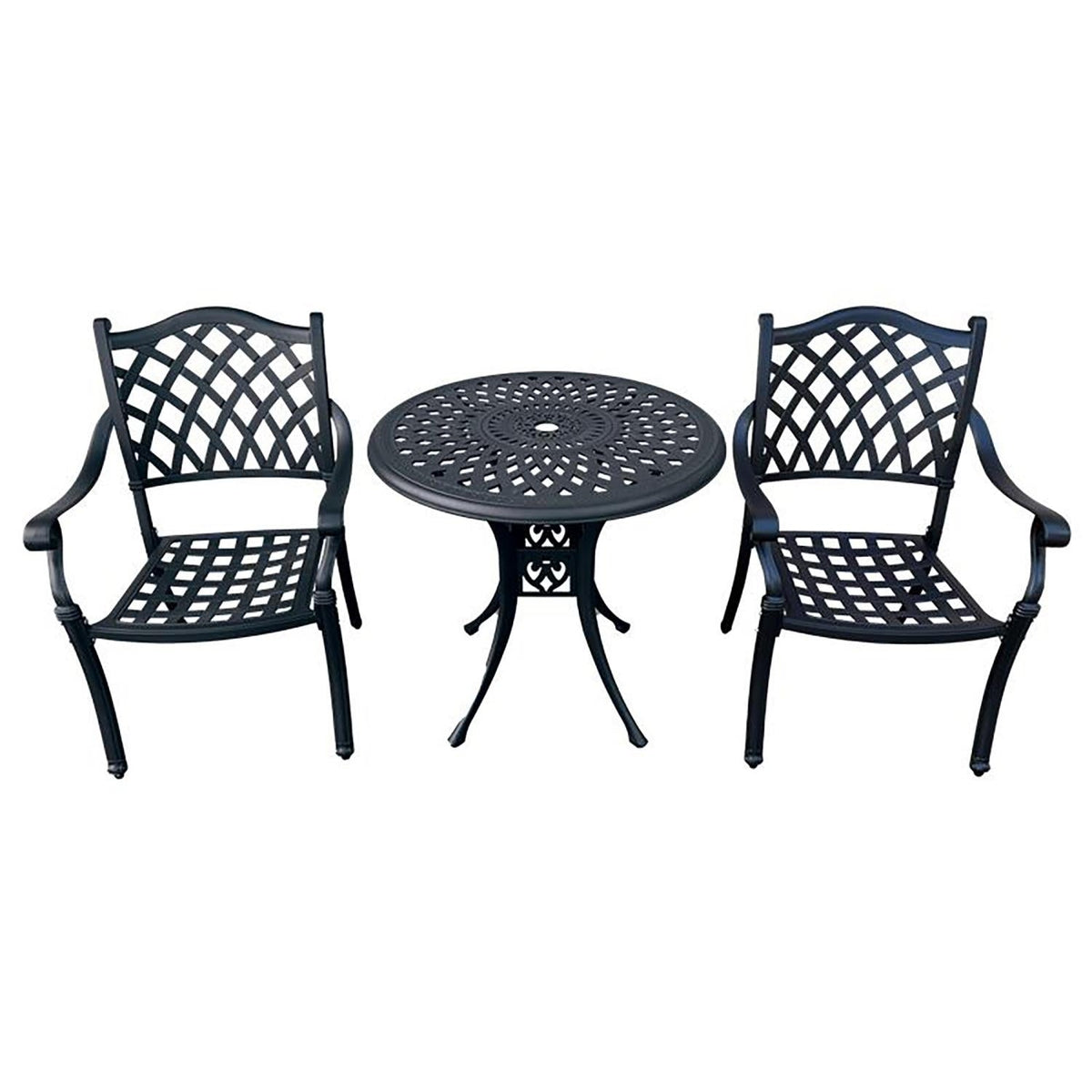 Elana 3-Piece Patio Dining Set for 2, Cast Aluminium Table and 2 Chairs - Black