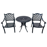 Elana 3-Piece Patio Dining Set for 2, Cast Aluminium Table and 2 Chairs - Black