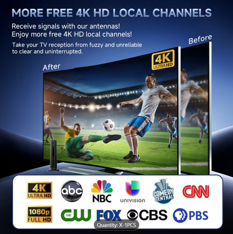 Compact Indoor TV Antenna with Over-the-Air Reception for Local HD Channels