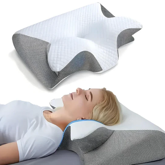 Memory Foam Neck Pillow with Butterfly Contour Design and Cervical Support, Washable Rayon Cover