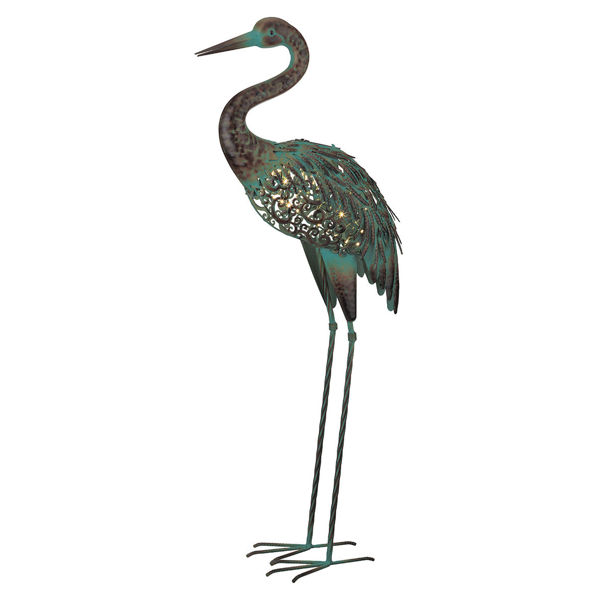 Solar Crane Garden Statue with Blinking String Lights and Acrylic Accents, 37in Tall