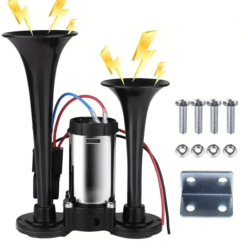 Electric Dual Air Horn System with 130dB Output and Auto Compressor for 12V Vehicles