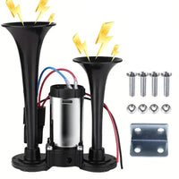 Electric Dual Air Horn System with 130dB Output and Auto Compressor for 12V Vehicles