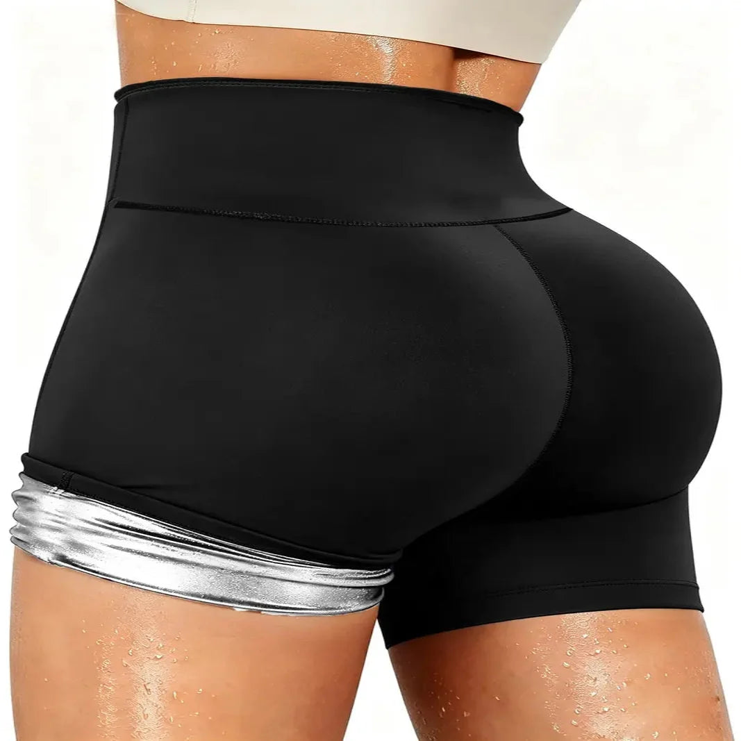 Women's Solid High Waist Breathable Waistband Sauna Shorts, Breathable Comfortable Tummy Control Hip Lift Sauna Shorts, Ladies Sportswear for Indoor Outdoor Wear allveramart