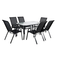 Kara Dining Set, Seating for 6 with Glass Top Table and Black Chairs