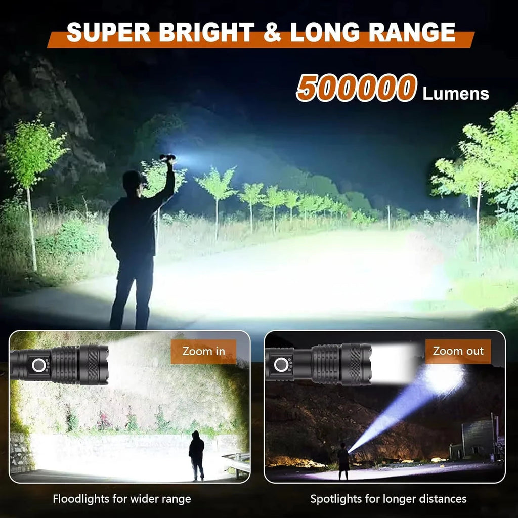 Rechargeable Flashlight with Adjustable Zoom and Five Lighting Modes