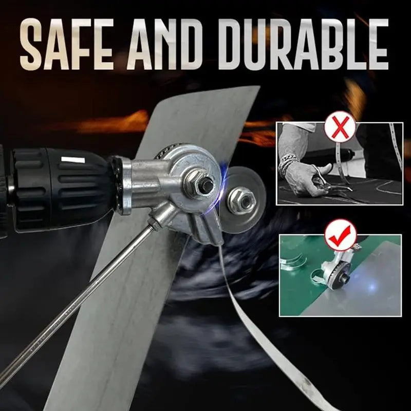 Metal Sheet Cutter Drill Attachment with Three Interchangeable Heads and Gear Blade