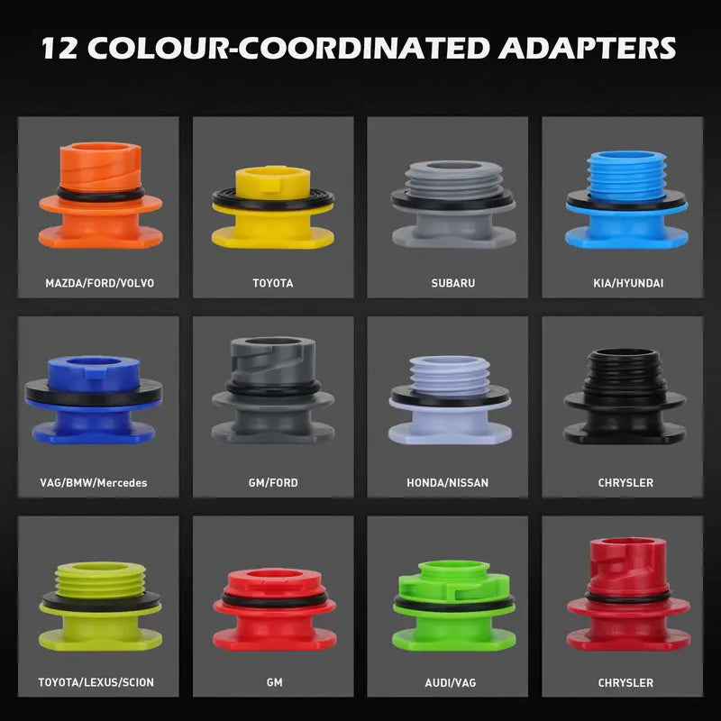 Multi-Vehicle Oil Funnel Adapter Set with Color Coding and Magnetic Storage Trays