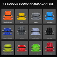 Multi-Vehicle Oil Funnel Adapter Set with Color Coding and Magnetic Storage Trays