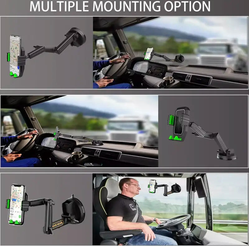 Truck Phone Mount with 360 Degree Rotation and Extended Reach Arm for Dashboards