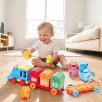 Wooden Train Set with Numbered Carts and Farm Animals for Toddler Counting and Sorting