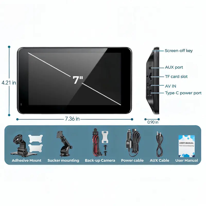 7 Inch Wireless Car Screen with Backup Camera and Voice Navigation