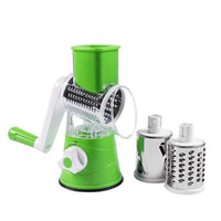 Rotary Vegetable Grater with Hand Crank and Three Interchangeable Blades