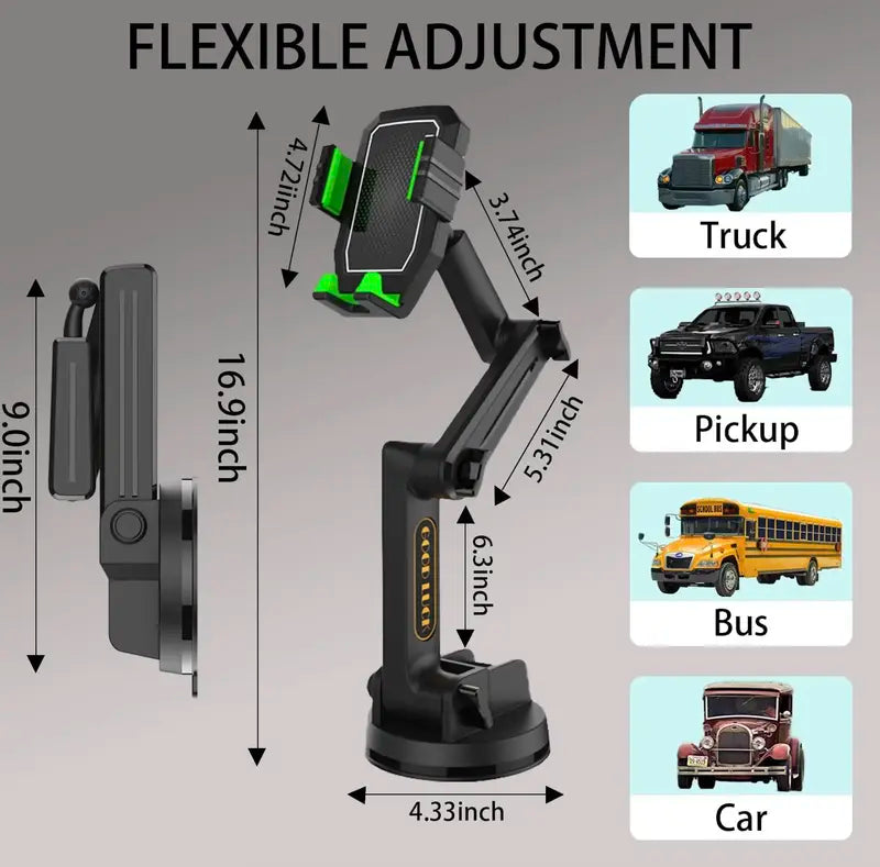 Truck Phone Mount with 360 Degree Rotation and Extended Reach Arm for Dashboards