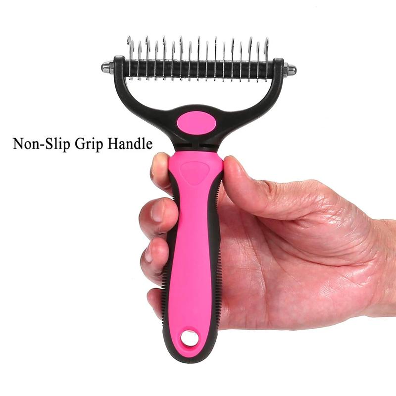 Pet Grooming Brush with Steel Teeth and TPR Grip for Medium to Long Fur