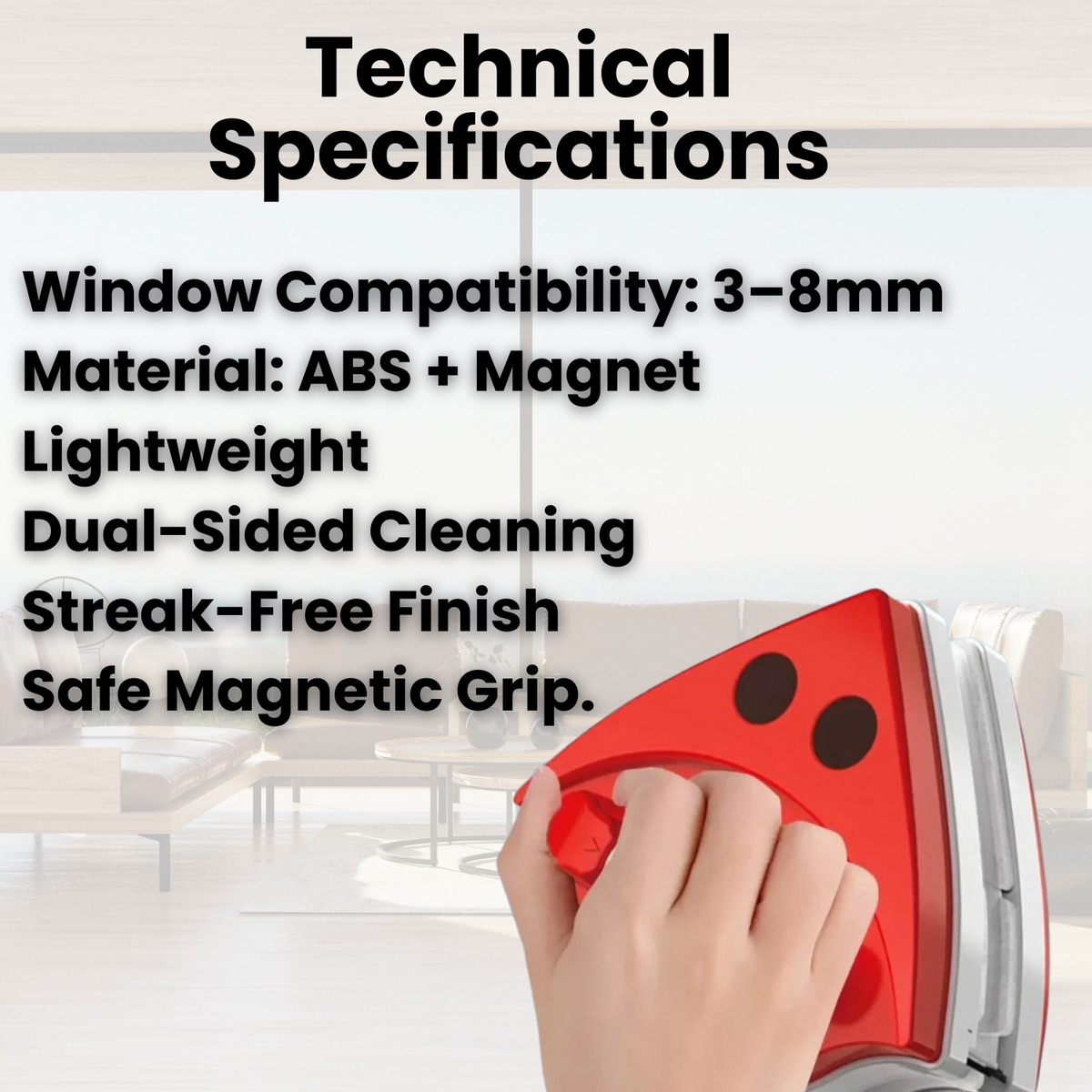 Dual-Sided Magnetic Window Cleaner with Magnetic Lock System