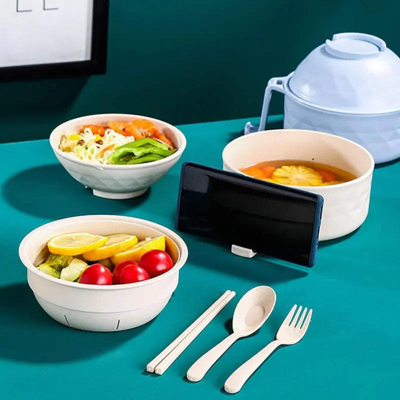 Microwave Noodle Bowl Set with Steam-Lock Lid and Heat-Resistant Handle, 6-Piece