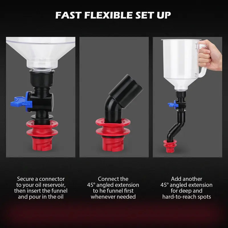 Multi-Vehicle Oil Funnel Adapter Set with Color Coding and Magnetic Storage Trays