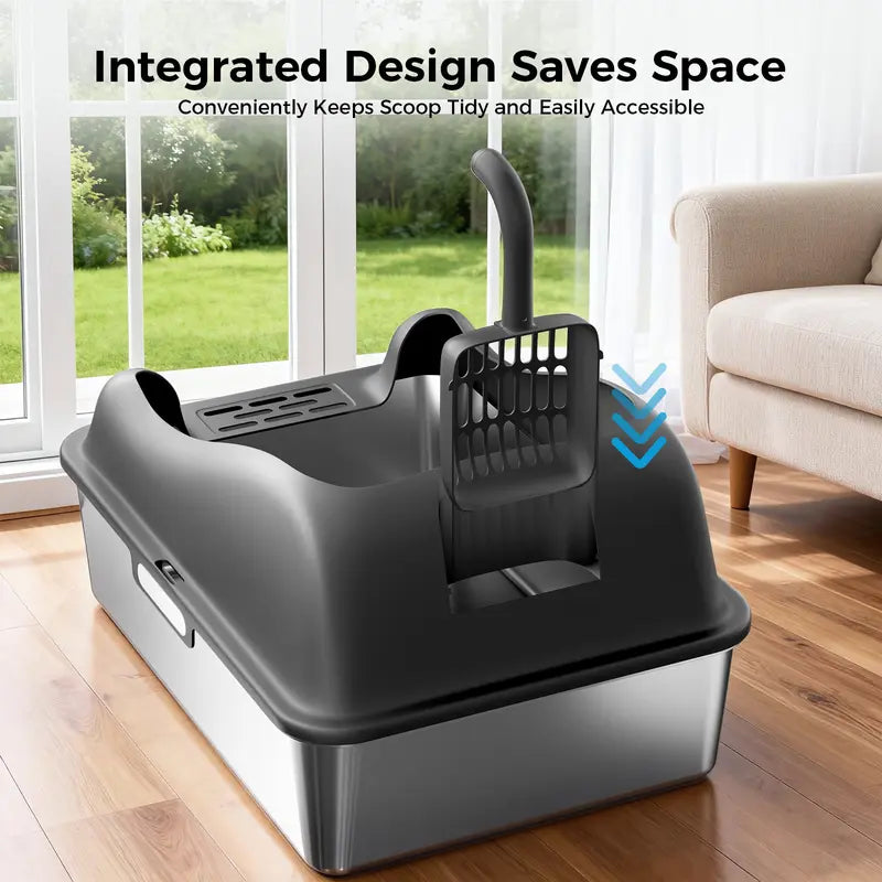 Large Enclosed Cat Litter Box with Flip Lid and Built-In Particle Catcher