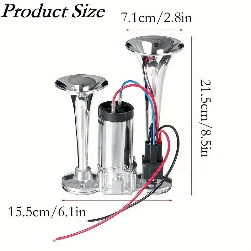 Electric Dual Air Horn System with 130dB Output and Auto Compressor for 12V Vehicles