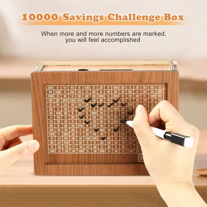Savings Goal Tracking Box with Clear Acrylic Panel and 9 Target Options