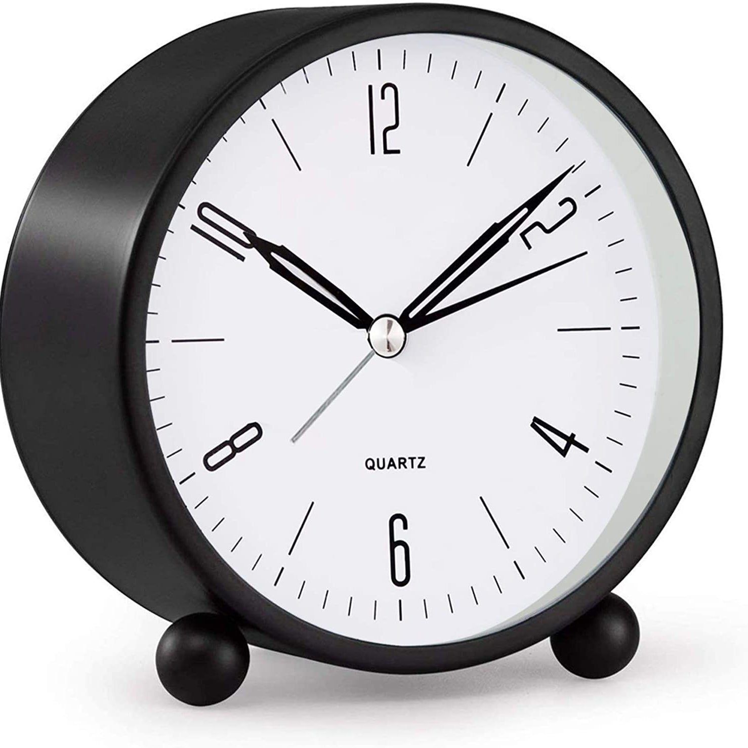 Compact Alarm Clock with Silent Second Hand and Yellow Night Light
